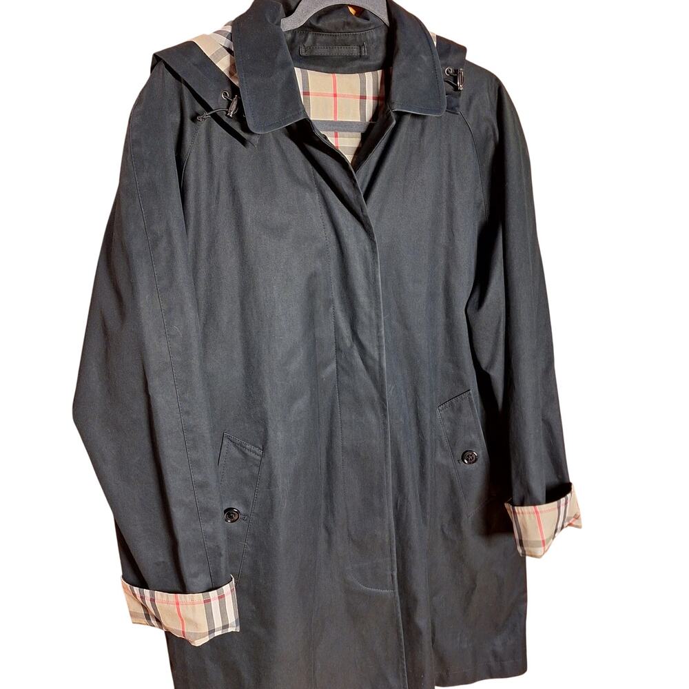 Burberry Carmen Trench coat Black canvas nova check plaid interior button down - Picture 15 of 16
